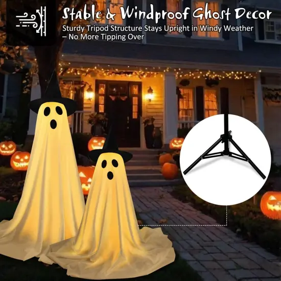 2 Pack Spooky Ghost with Witch Hat,Halloween Decorations Outdoor Indoor {3}