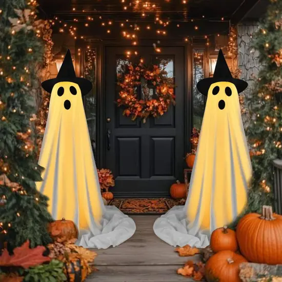 2 Pack Spooky Ghost with Witch Hat,Halloween Decorations Outdoor Indoor {1}