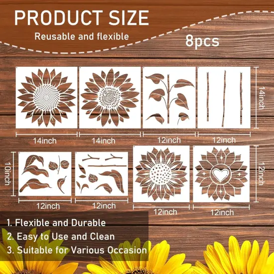 8 pcs Large Sunflower Stencils {4}