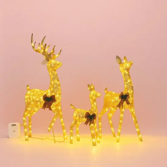 Set of 3 Champagne Cotton Thread Deer 60, 48, and 32 Inches Decor {3}