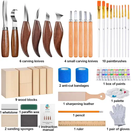 56 PCS Wood Carving Tools Set with PU Leather Storage Bag {2}