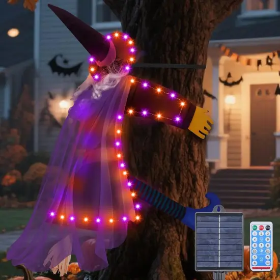 Solar Halloween Decorations Outdoor Witches - Orange Purple {1}