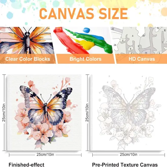 Framed Paint by Numbers Kit for Adults Beginners & Kids Ages 8-12, Butterfly Flowers Acrylic Easy Paint by Number with Frame, Paint by Number Kits on Canvas Framed (10 * 10 Inch, without Easel) {2}