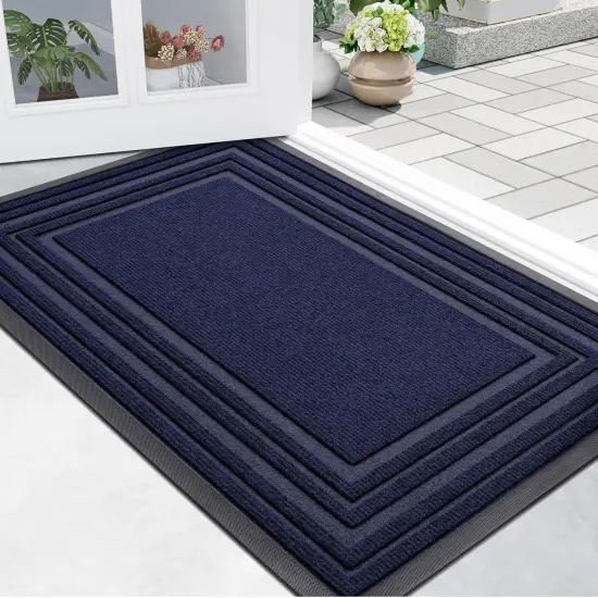 Front Door Mat Indoor Outdoor Entrance, Non-Slip Natural Rubber Doormats, Easy Clean, Low Profile, Dirt Trapper Entryway Floor Mats for Outside, Garages and Patios, 29.5x17, Navy {1}