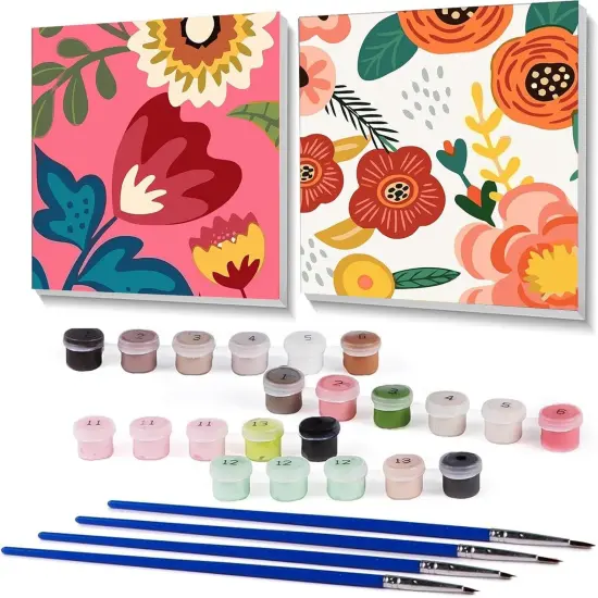 2 Pack Boho Paint by Numbers Framed,Easy Paint by Numbers kit for Adults Beginners,DIY Acrylic Watercolor Paint by Numbers Kits on Canvas for Home Wall Decor Gifts(8x8 inch) {1}