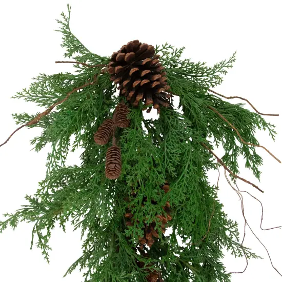 Northlight Pine Cone and Cedar Artificial Christmas Teardrop Swag - 26" - Unlit Green {7}