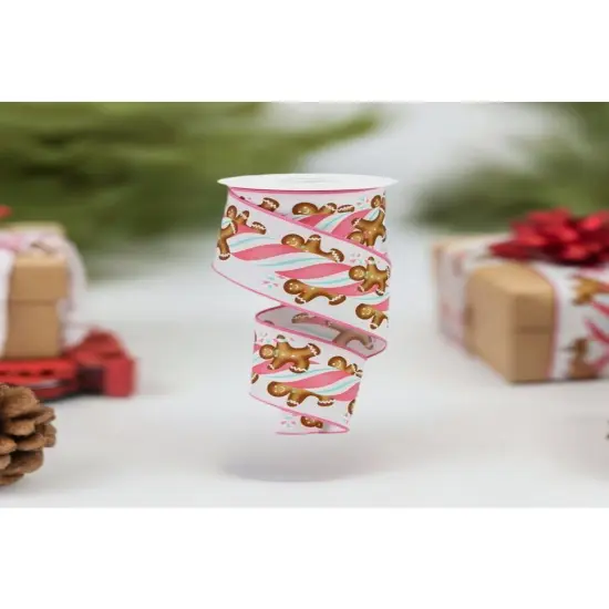 2.5" Gingerbread Kids Candy Ribbon: White/Pink (10 Yards) {2}