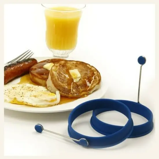 Norpro Nonstick Silicone Round Shaped Pancake and Egg Rings with Handles - Blue {4}
