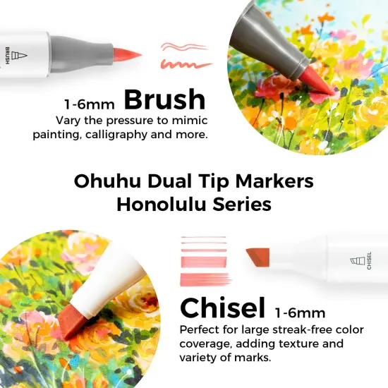 Ohuhu Honolulu 48 Mid-tone Colors Alcohol-Based Markers - Dual Tip Brush & Chisel {4}