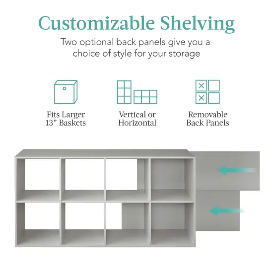 Best Choice Products 8-Cube Bookshelf, 13.5in Display Storage System, Organizer w/ Removable Back Panels Gray {3}