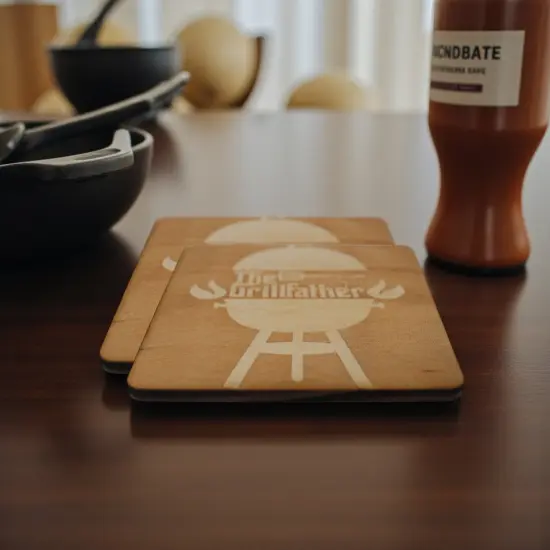 The Grillfather Coaster Set of two 4x4in Raw Wood {5}