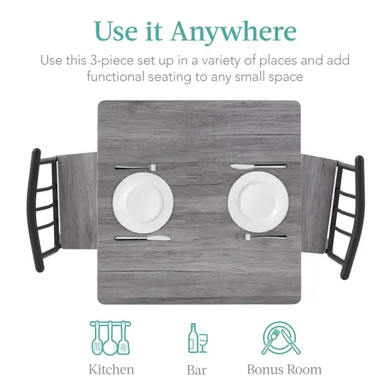 Best Choice Products 3-Piece Indoor Metal Wood Square Dining Table, Furniture Set w/ 2 Chairs Gray {4}