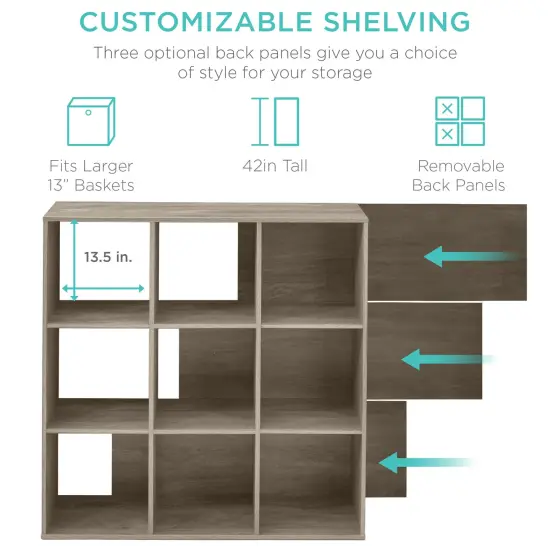 Best Choice Products 9-Cube Bookshelf, 13.5in Display Storage System, Organizer w/ Removable Back Panels Greige {3}