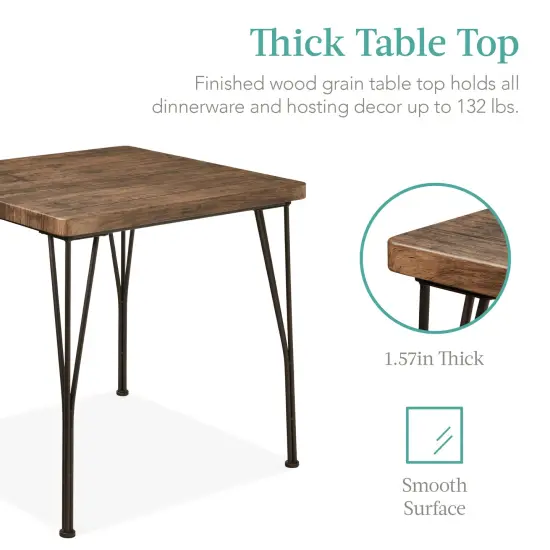 Best Choice Products 3-Piece Indoor Metal Wood Square Dining Table, Furniture Set w/ 2 Chairs Dark Brown {2}