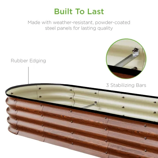 Best Choice Products 8x2x1ft Outdoor Metal Raised Oval Garden Bed, Planter Box for Vegetables, Flowers Wood Grain {5}