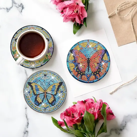 Butterfly Diamond Art Painting Coasters - 8 PCS {2}