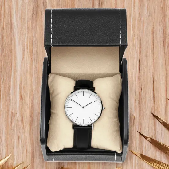 Single Grid Wrist Watch Box with Pillow (Black, Faux Leather) {7}