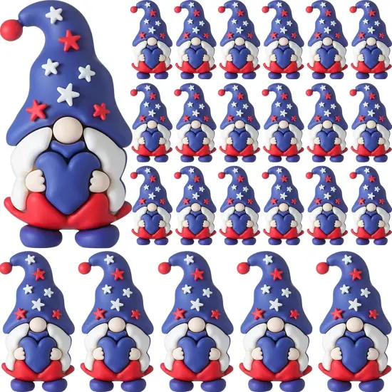 25 Pcs 4th of July Mini Gnome Decorations Patriotic Rubber Gnomes Red White Blue {1}