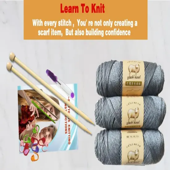 Knitting Kit for Beginners Adults & Kids (Gray) {3}