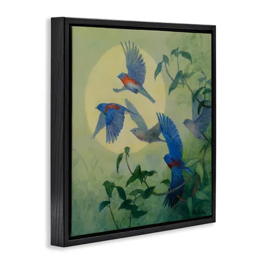 Stupell Industries Bluebird Flock over Moon Floating Frame By Floy Zittin {3}