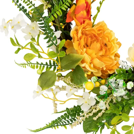 Northlight Hydrangea and Rose Artificial Floral Wreath - 24" - Yellow {5}