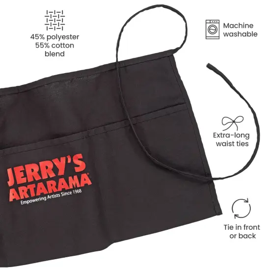 Jerry's Artarama Waist Apron for Art Supplies - Black Tie-Back Half-Apron with 3 Large Pockets, 24" W x 11-1/2" D, 45% Polyester, 55% Cotton, Machine Washable, Studio & Workshop Use {4}