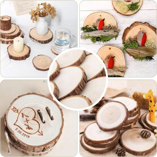 Wood Slices, 10 Pcs 3.5''-4'' Natural Wood Rounds, Wooden Circles {4}