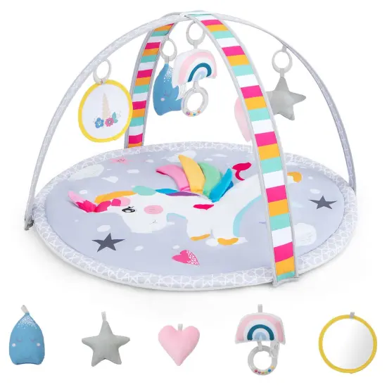 Costway Baby Play Gym Mat Thicker Tummy Time Mat with 5 Detachable Hanging {3}