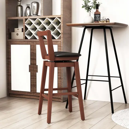Costway Swivel Counter Height Bar Stool 26'' Upholstered PU Leather Hollow Backrest {2}