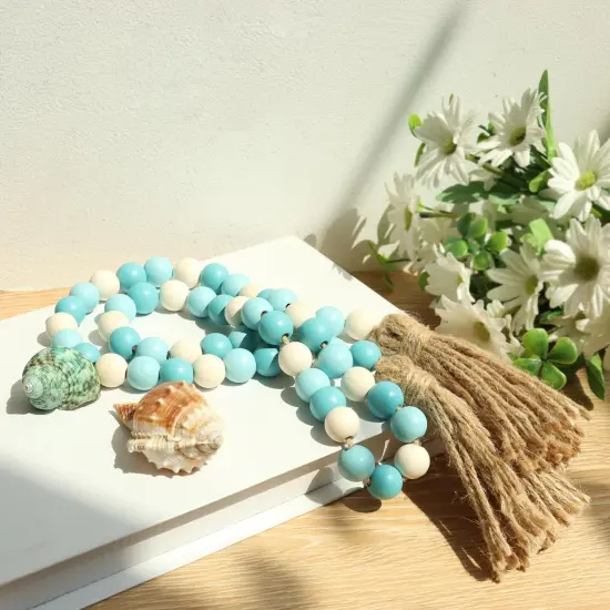 Wood Bead Garland,39in Farmhouse Beads with Tassels Boho Beads for Tiered Tray Decorative Beads Home Decor {5}