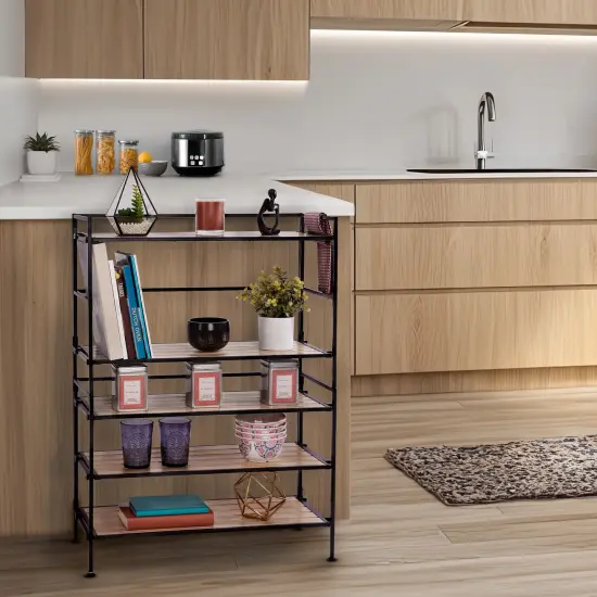 Seville Classics 3-Tier HOME Resin Slatted Shoe Rack White oak {3}