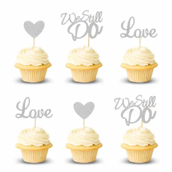 24Pcs We Still Do Cupcake Toppers Glitter Love Heart {1}