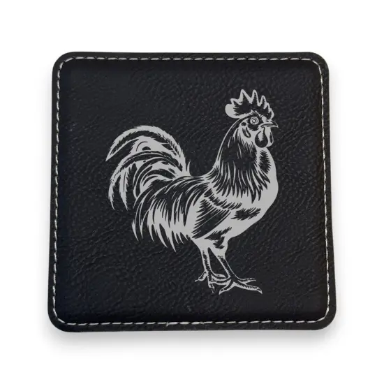 Coaster - Chicken - SET OF 2 - Leather or Stitched Cork Black/Silver {1}