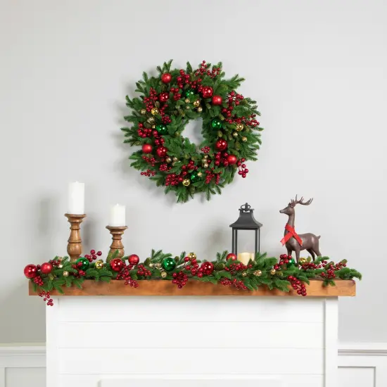 Northlight Pine with Ornaments and Berries Artificial Christmas Garland - 5' - Unlit Green {4}