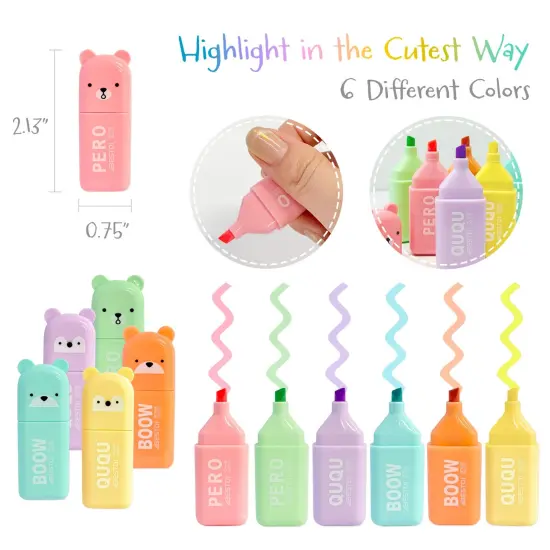 Wrapables Cute and Colorful Highlighters, Marker Pens, Stationery Supplies (Set of 6), Bears {2}