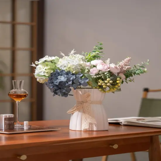 White Vase -Flower Vase, Small Vases for D&eacute;cor, Ceramic Vase for Shelf D&eacute;cor, Table D&eacute;cor, Decorative Vase for Bookshelf, Fireplace Mantle, Office, Centerpieces, Petite Farmhouse D&eacute;cor, 7.7" {4}