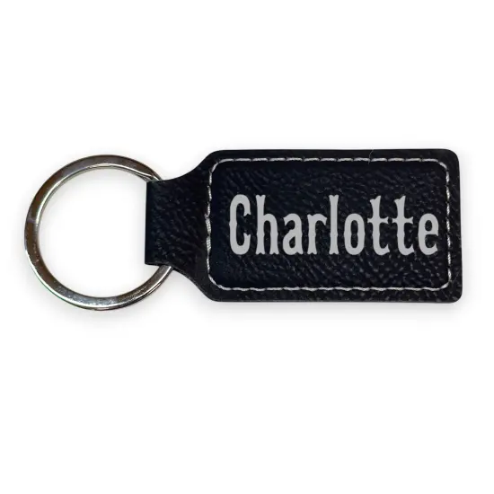 Keychain - Rectangle - Charlotte - Leather Rawhide/Black {3}