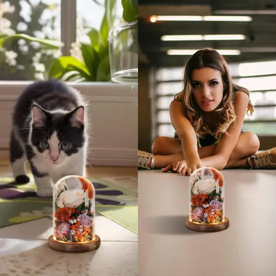 Forever Flowers with Symbolic Ladybugs: Preserved Flowers Gift for Women-Romantic Table Centerpiece-Valentines, Anniversary, Mom Gifts for Her-Flowers for Delivery Prime (Orange) {2}