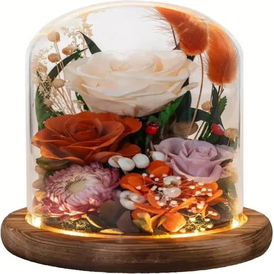 Forever Flowers with Symbolic Ladybugs: Preserved Flowers Gift for Women-Romantic Table Centerpiece-Valentines, Anniversary, Mom Gifts for Her-Flowers for Delivery Prime (Orange) {1}