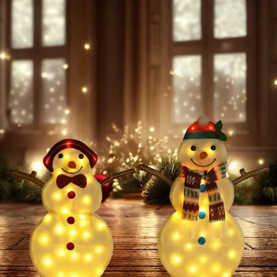 24 Inches and 28 Inches Set of Two LED Christmas Snowmen Winter Display {4}