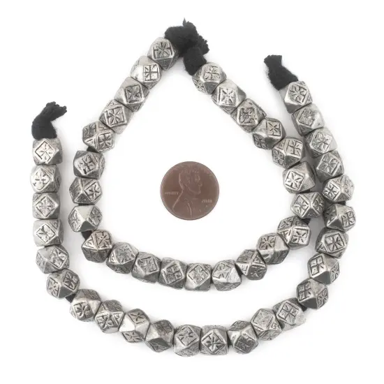 The Bead Chest Silver Patterned Diamond Cut Beads (9mm) {2}