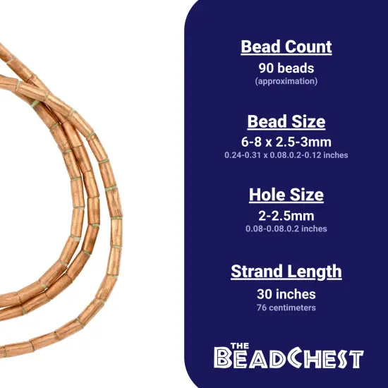 The Bead Chest Copper Tube Ethiopian Beads (7x3mm): Full Strand of African Metal Spacers for DIY Jewelry Making {4}