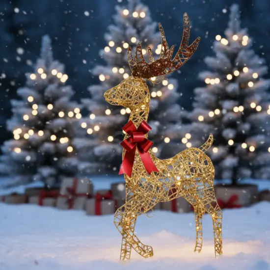 Holiday Reindeer Yard Decoration 48" Tall Champagne Woven Deer with 105 Pre-Lit LEDs {4}