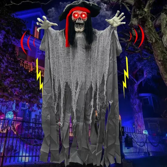 [ Sound Activated & Large ] 70 Inch Halloween Animatronic Hanging Talking Pirate Ghost {1}