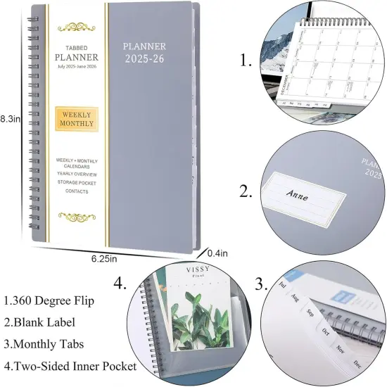 2025-2026 Planner - Jul 2025 - Jun 2026, 2025-2026 Planner Weekly and Monthly, 6.25" &times; 8.3", Tabs, Inner Pocket, Strong Twin-Wire Binding, Improving Your Time Management Skill {5}