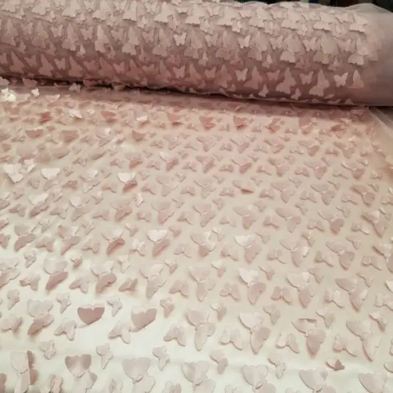 1 Yard 3D Butterfly Embroidered Blush Mesh Lace Fabric for Dresses and Crafts 50 Inch Width {2}