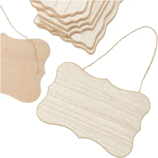 8 Pack Unfinished Wood Signs with Jute {3}