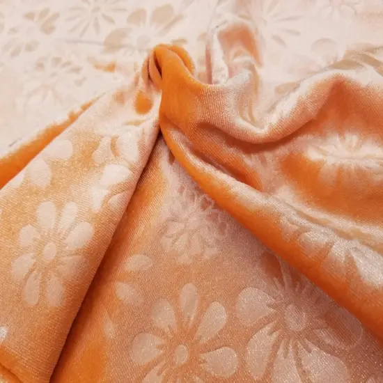 1 Yard Orange Stardust Embossed Floral Stretch Velvet Fabric for Dresses Decor DIY 56" Width {1}