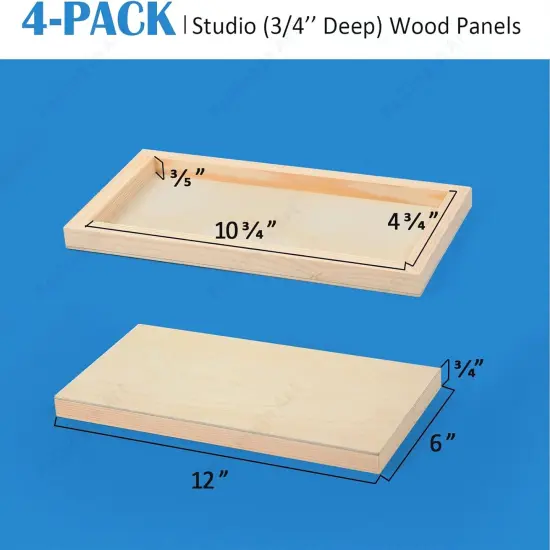 Unfinished Birch Wood Panels Kit for Painting, Wooden Canvas 4 Pack of 6x12&rsquo;&rsquo; Studio 3/4&rsquo;&rsquo; Deep {2}