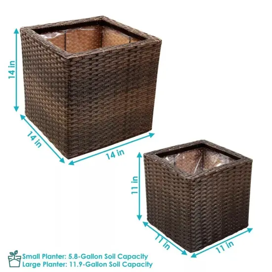 Polyrattan Indoor Square Planter - Brown - 11 in, 14 in {2}